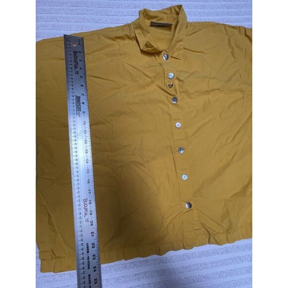 Eleven Stitch Design Womens Lyocell Cotton Button Front Shirt Top Medium Yellow - Picture 4 of 7